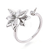 Flower Brass Micro Pave Clear Cubic Zirconia Cuff Ring Settings KK-T076-68P-1