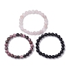 3Pcs 3 Styles Natural Mixed Gemstone Round Beaded Stretch Bracelets Set BJEW-JB10139-01-4