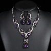 Teardrop Alloy Rhinestone Pendant Necklaces & Stud Dangle Earrings Sets FS-WGB9BB4-02-1