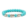 Synthetic Turquoise & Natural Lava Rock Round Beads Stretch Bracelets Set BJEW-JB07465-6