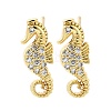 Sea Horse Brass Micro Pave Cubic Zirconia Ear Studs EJEW-D304-38G-2