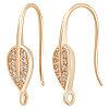 5 Pairs Rack Plating Brass Micro Pave Cubic Zirconia Leaf Earring Hooks KK-BBC0005-19-1