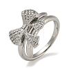 Bowknot Brass Micro Pave Clear Cubic Zirconia Double Rings RJEW-Z050-25P-2