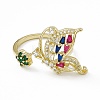 Colorful Cubic Zirconia Butterfly with Flower Open Cuff Ring RJEW-F129-05G-2