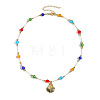 Ocean Alloy Shell Shape Pendant Iron Glass Beaded Chain Necklaces for Women WGB00FB-02-1