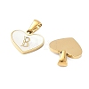 304 Stainless Steel Pave Natural White Shell Heart with Initial Slice Pendants STAS-R168-25G-B-2