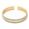 Rack Plating Brass Cubic Zirconia Rectangle Open Cuff Bangle for Women BJEW-M298-08G-1