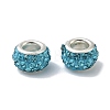 Polymer Clay Rhinestone European Large Hole Beads with Silver Color Plated Brass Cores FPDL-R002-12-3
