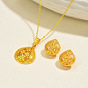 Brass Teardrop with Flower Pendant Necklace & Stud Earrings Sets for Women WB6446-2