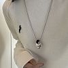 Women's Natural Black Onyx(Dyed & Heated) Rondelle Bead & Alloy Heart Pendant Necklaces for Women WG862D8-04-2