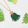 Brass Rhinestone with Glass Seed Beaded Green Christmas Tree Pendant Necklaces FS-WG6FBF4-01-3