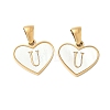 304 Stainless Steel Pave Natural White Shell Heart with Initial Slice Pendants STAS-R168-25G-U-1