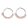 Alloy with Copper Wire Natural Rose Quartz Hoop Earrings EJEW-Q388-01A-1