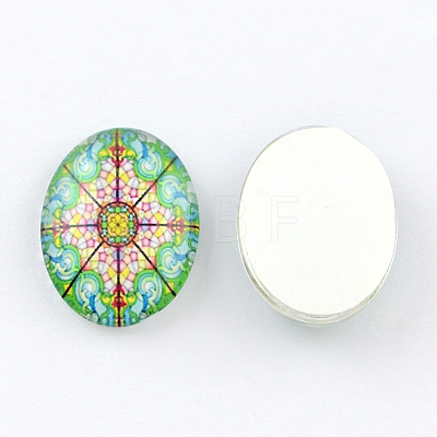 Kaleidoscope Flower Pattern Glass Oval Flatback Cabochons for DIY Projects GGLA-R022-18x13-38-1