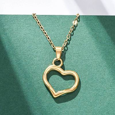 Hollow Heart 304 Stainless Steel Pendant Necklaces NJEW-H059-16G-1