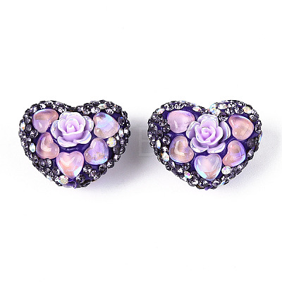 Heart Shape Polymer Clay Pave Rhinestone Beads RB-T018-03A-1