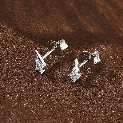 925 Sterling Silver Clear Cubic Zirconia Stud Earrings EJEW-Q032-01F-P-1
