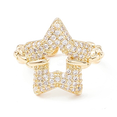 Clear Cubic Zirconia Open Star Cuff Ring KK-D067-39G-RS-1