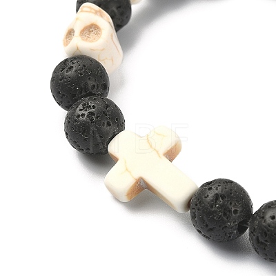 Dyed Natural & Synthetic Mixed Gemstone Skull & Cross Beaded Stretch Bracelets BJEW-TA00272-01-1