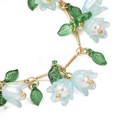 Flower Leaf Shell Pearl & Acrylic Charm Bracelets BJEW-TA00535-02-1