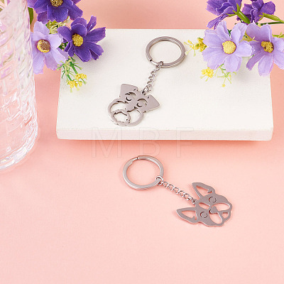 2Pcs 2 Styles 201 Stainless Steel Keychains KEYC-TAD0001-15C-1