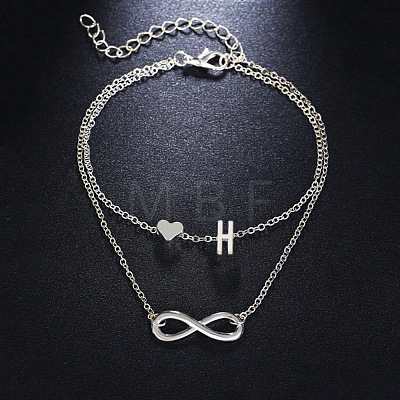 Alloy Infinity Heart Initial Charm Double Layer Anklets for Women FS-WG74AE6-08-1