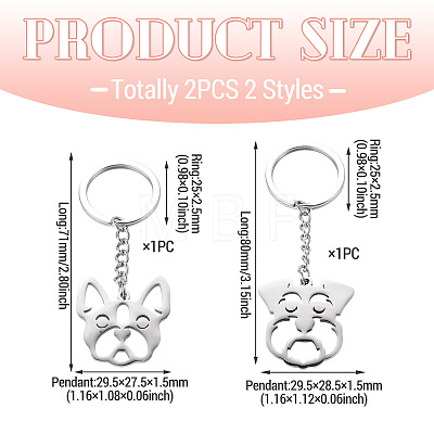 2Pcs 2 Styles 201 Stainless Steel Keychains KEYC-TAD0001-15C-1