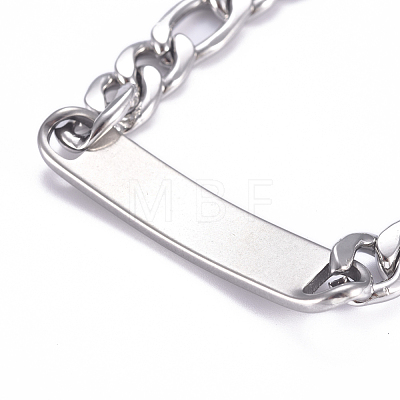 304 Stainless Steel Figaro Chain ID Bracelets BJEW-G631-03P-1