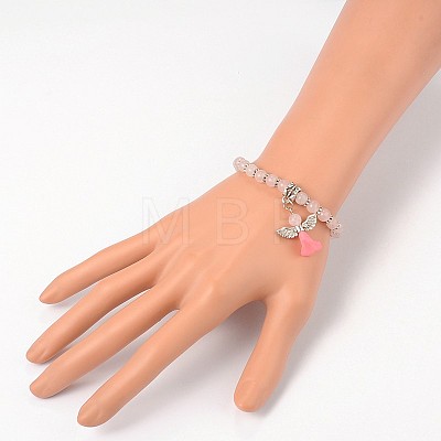 Trendy Natural Rose Quartz Beaded Acrylic Charm Bracelets BJEW-JB01792-02-1