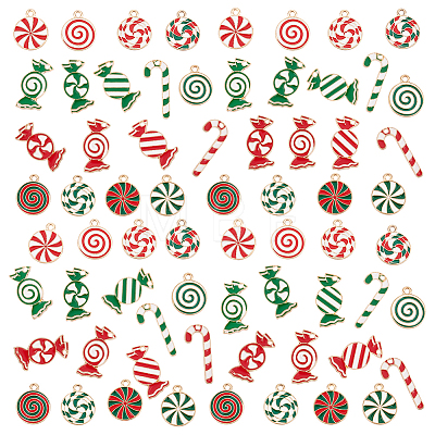   68Pcs 17 Style Christmas Themed Alloy Enamel Pendants FIND-PH0010-59-1