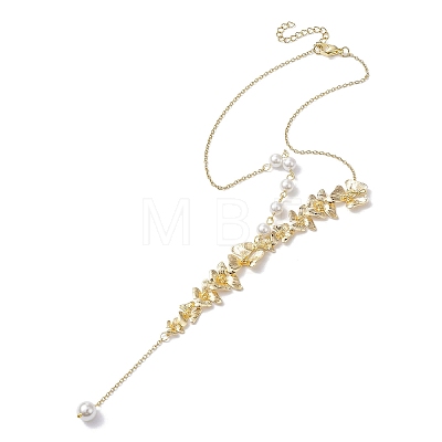 Brass Flower Lariat Necklace NJEW-JN04621-1