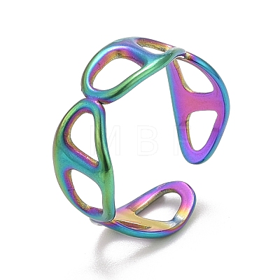 Rainbow Color Ion Plating(IP) 304 Stainless Steel Hollow Open Cuff Ring for Women RJEW-A005-13-1