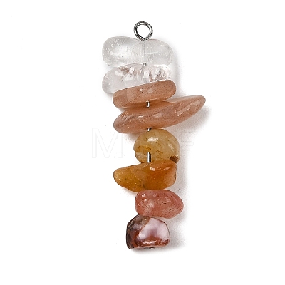 Gradient Color Natural Quartz Crystal & Natural Red Aventurine & Natural Sunstone & Natural Topaz Jade Chip Beaded Pendants PALLOY-JF02790-09-1