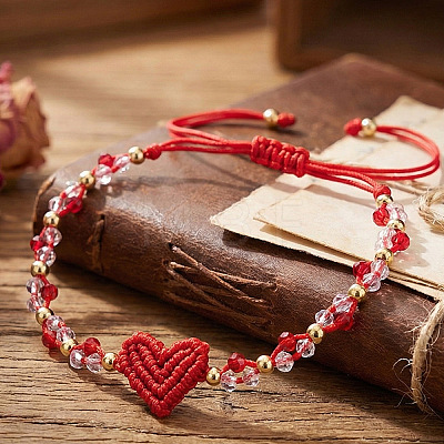 Valentine's Day Round Brass & Glass Beads Braided Bead Bracelets XT1729-2-1
