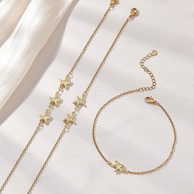 3Pcs 3 Styles Summer Beach 304 Stainless Steel Starfish Link Anklets for Women AJEW-AN00767-1