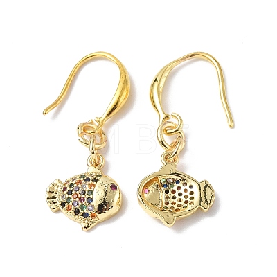 Colorful Cubic Zirconia Fish Dangle Earrings EJEW-B017-15G-1