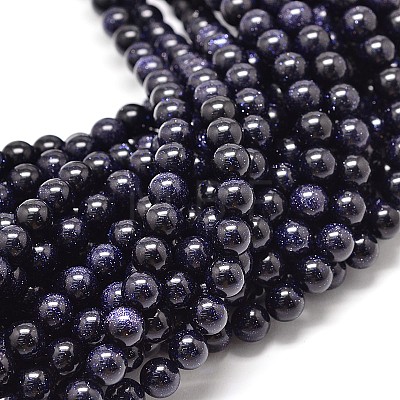 Synthetic Blue Goldstone Round Bead Strands X-G-P075-50-8mm-1