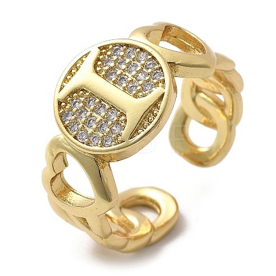 Brass Micro Pave Clear Cubic Zirconia Open Cuff Rings for Women RJEW-K289-02G-I-1