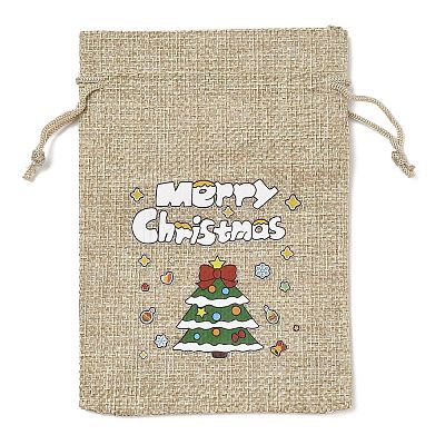 Christmas Printed Burlap Packing Pouches Drawstring Bags ABAG-Q053-02A-03-1