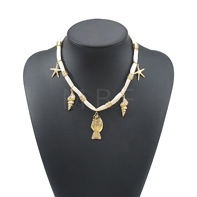 Ocean Alloy Sea Animals Pendant White Cord Necklaces for Women WG5DC51-03-1