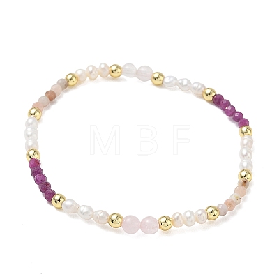 Natural Rhodonite & Rose Quartz & Ruby & Cultured Freshwater Pearl Beaded Stretch Bracelets for Women BJEW-JB13712-1