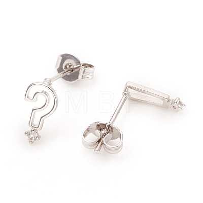 Brass Micro Pave Clear Cubic Zirconia Punctuation Ear Studs X-EJEW-G281-12P-1