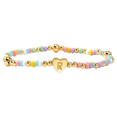 Summer Stainless Steel Heart Alphabet Colorful Glass Seed Beaded Stretch Bracelets for Women JV8929-44-1