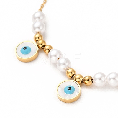 Ion Plating(IP) 304 Stainless Steel Shell Enamel Evil Eye Pendant Necklaces NJEW-C032-14G-1