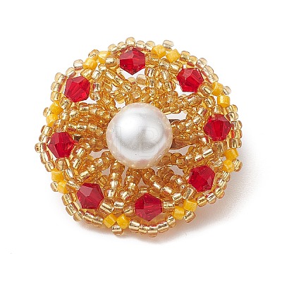 Handmade Glass Seed Beaded Flower Brooches for Women JEWB-MZ00005-02-1