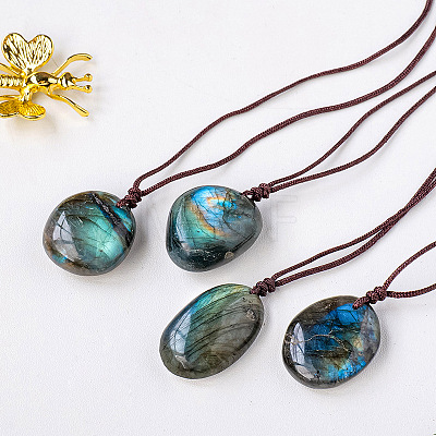 Nuggets Natural Labradorite Pendant Adjustable Cord Necklaces FS-WG568C8-01-1