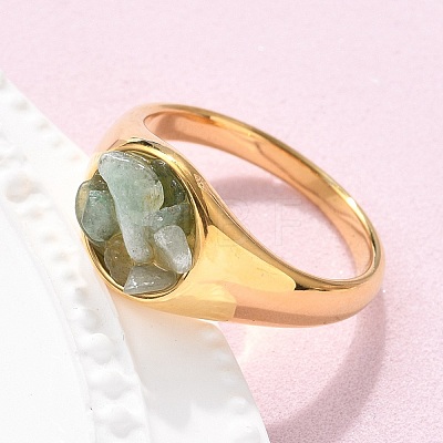 Round Natural Aquamarine Chips Finger Rings RJEW-D303-03G-02-1