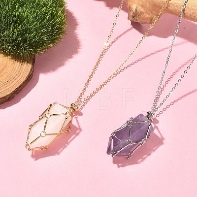 2Pcs 2 Color Brass Bar Link Chains Macrame Pouch Empty Stone Holder for Pendant Necklaces Making NJEW-JN04466-03-1