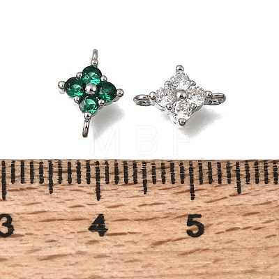 Brass Pave Cubic Zirconia Flower Links Connector Charms KK-K427-04P-1
