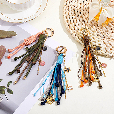 3Pcs Polyester & Brass & Alloy Enamel Pendant Decorations HJEW-GA00086-1